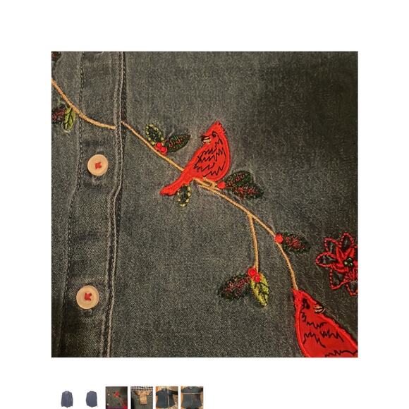White stag size medium blue denim winter red cardinal long sleeve button up - Picture 2 of 6